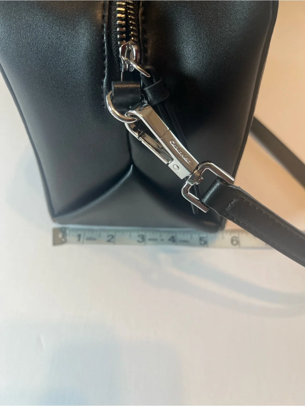 Calvin Klein Black Pebbled Faux Leather Satchel Crossbody Bag Silver Hardware